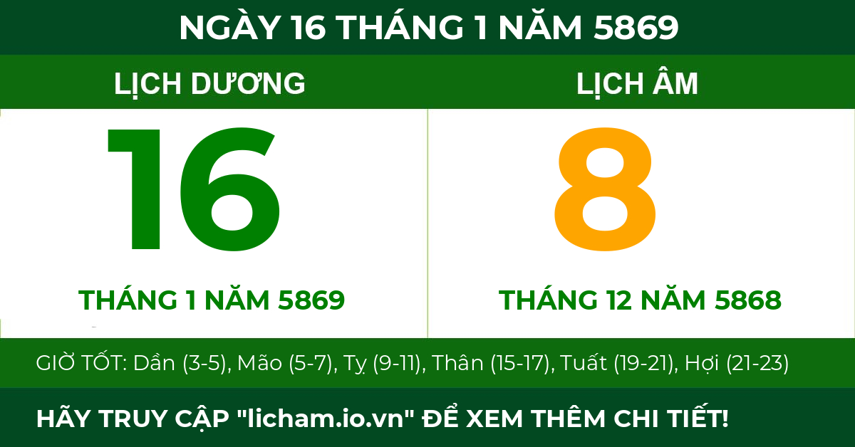 lịch âm ngày 16 tháng 1 năm 5869