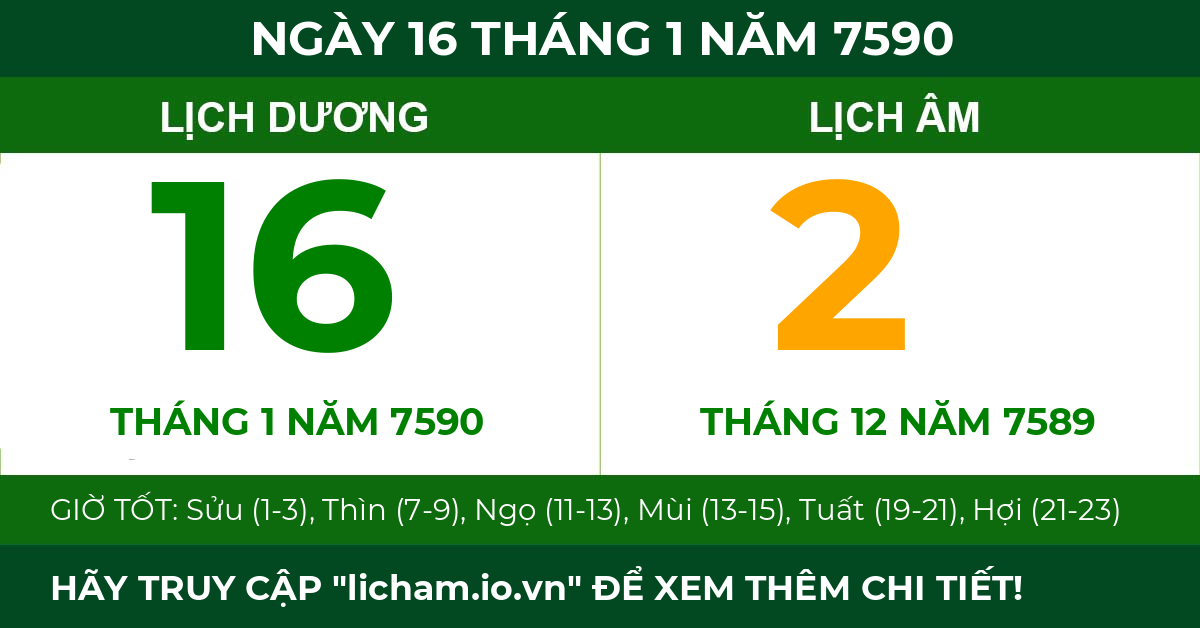 lịch âm ngày 16 tháng 1 năm 7590