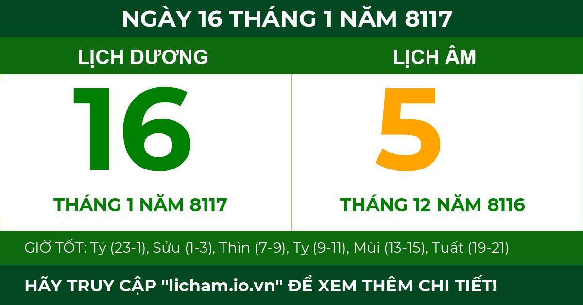 lịch âm ngày 16 tháng 1 năm 8117