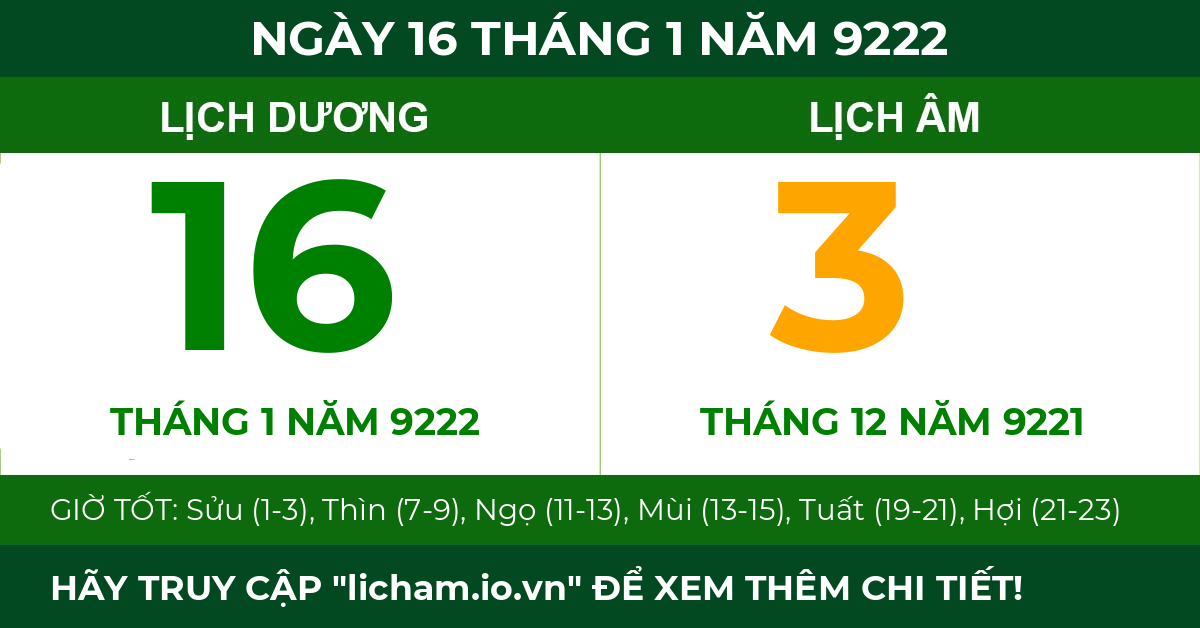 lịch âm ngày 16 tháng 1 năm 9222