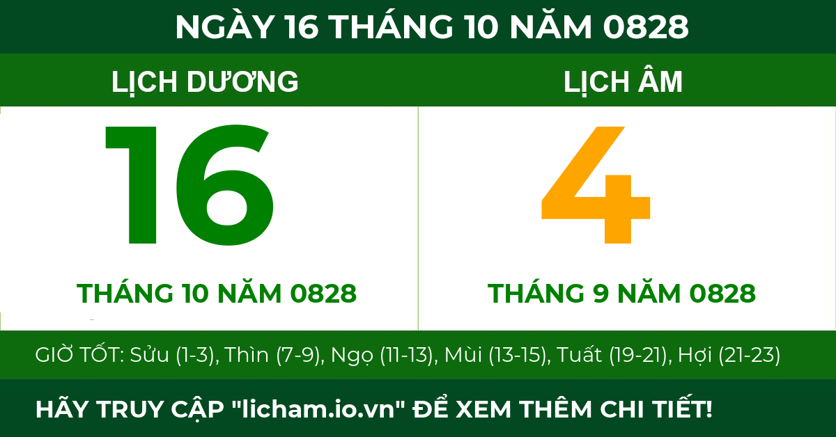 lịch âm ngày 16 tháng 10 năm 0828
