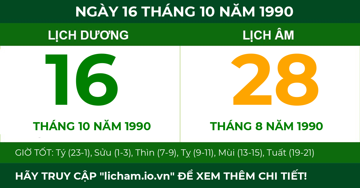 lịch âm ngày 16 tháng 10 năm 1990
