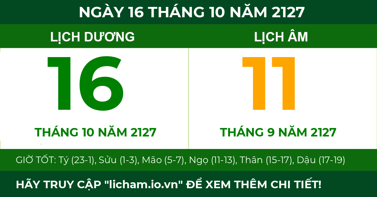 lịch âm ngày 16 tháng 10 năm 2127