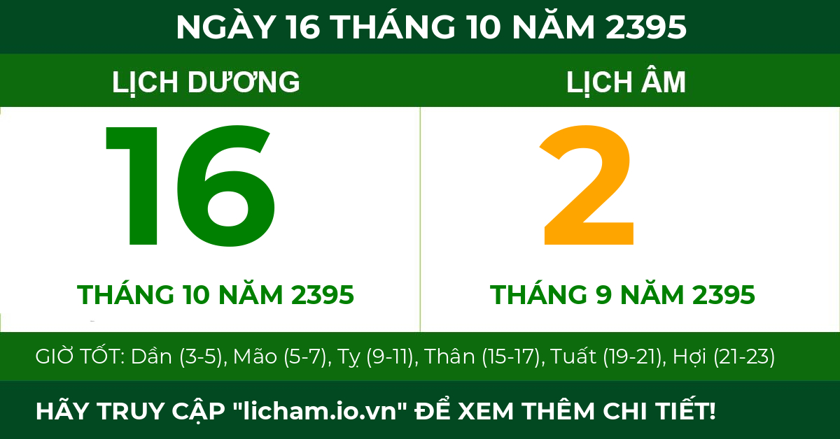 lịch âm ngày 16 tháng 10 năm 2395