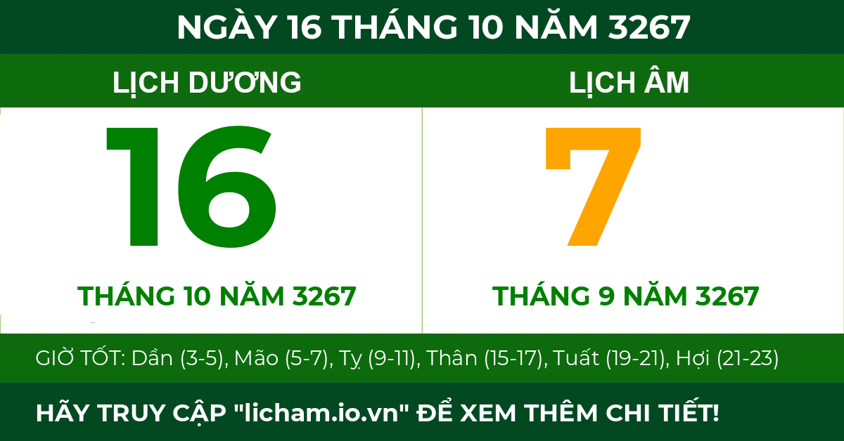 lịch âm ngày 16 tháng 10 năm 3267