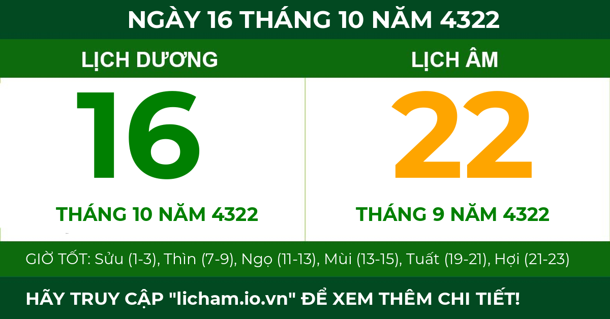 lịch âm ngày 16 tháng 10 năm 4322