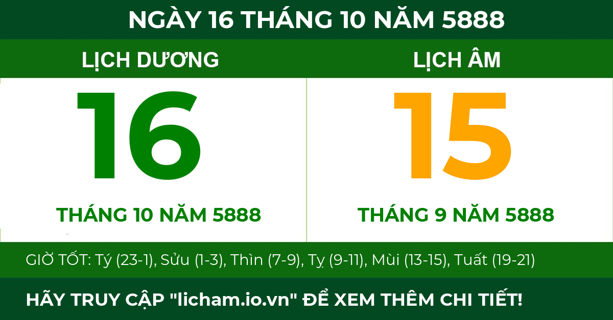 lịch âm ngày 16 tháng 10 năm 5888