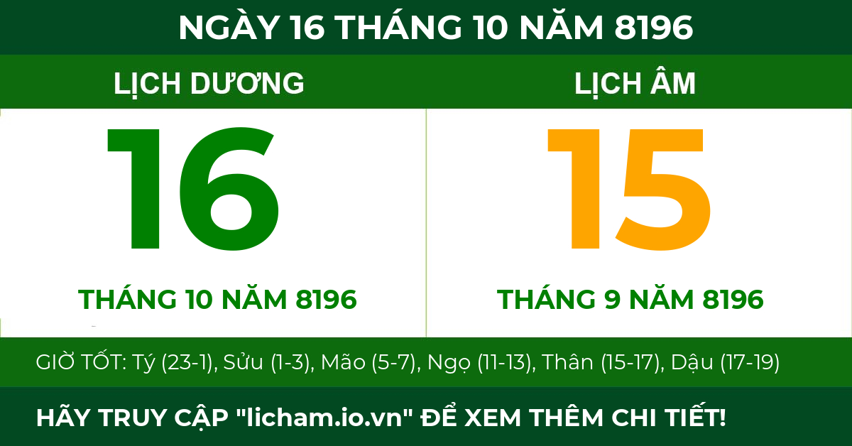 lịch âm ngày 16 tháng 10 năm 8196