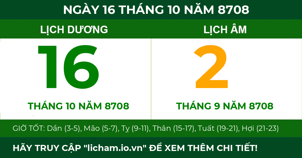 lịch âm ngày 16 tháng 10 năm 8708