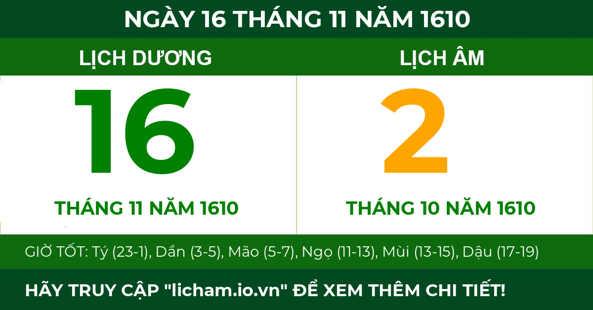 lịch âm ngày 16 tháng 11 năm 1610