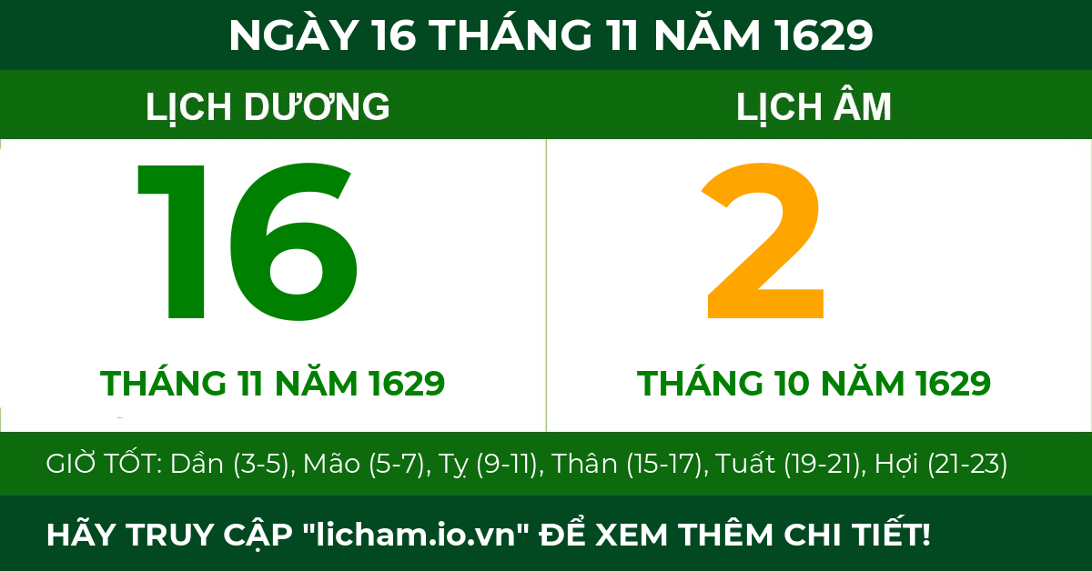 lịch âm ngày 16 tháng 11 năm 1629