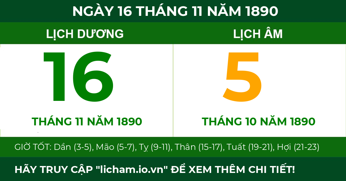lịch âm ngày 16 tháng 11 năm 1890