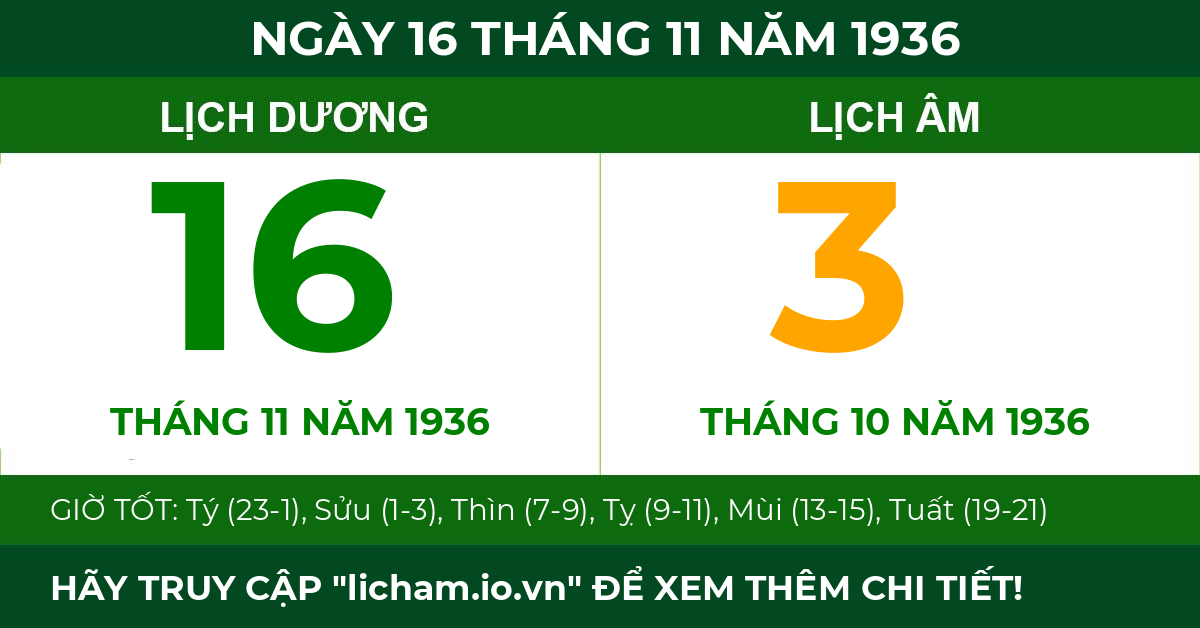 lịch âm ngày 16 tháng 11 năm 1936
