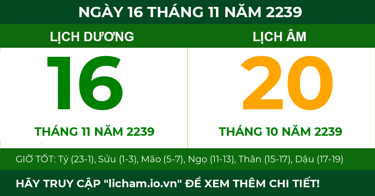 lịch âm ngày 16 tháng 11 năm 2239