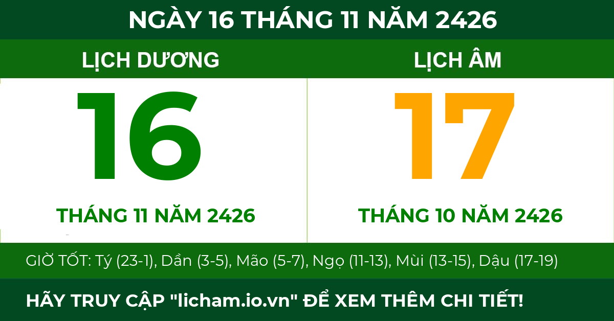 lịch âm ngày 16 tháng 11 năm 2426