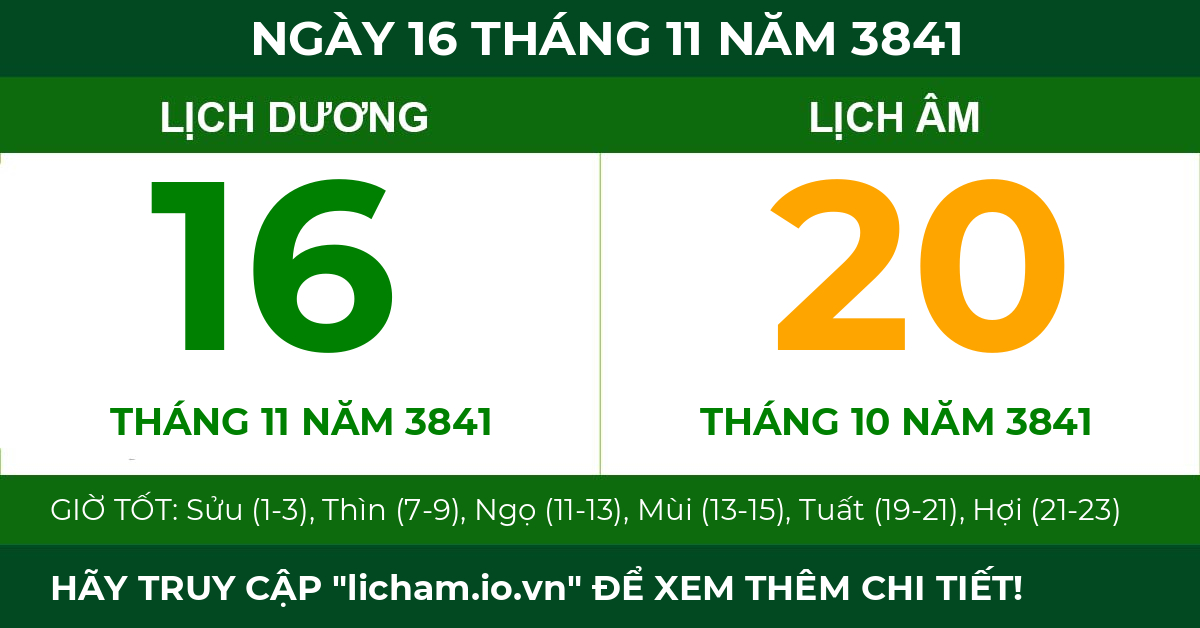 lịch âm ngày 16 tháng 11 năm 3841