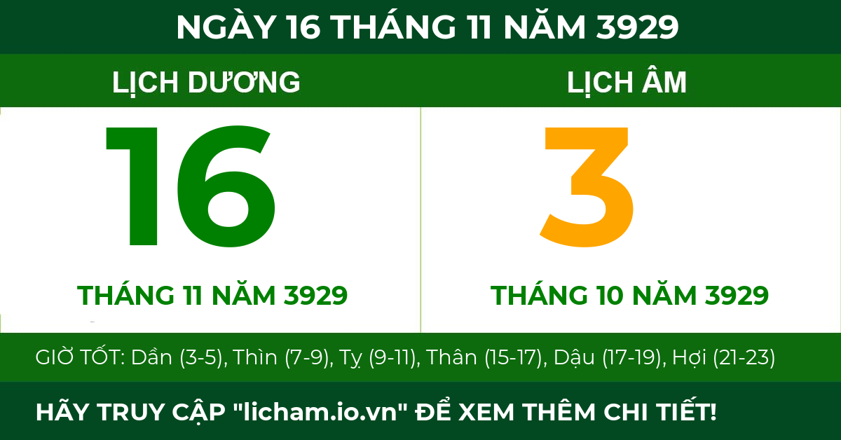 lịch âm ngày 16 tháng 11 năm 3929
