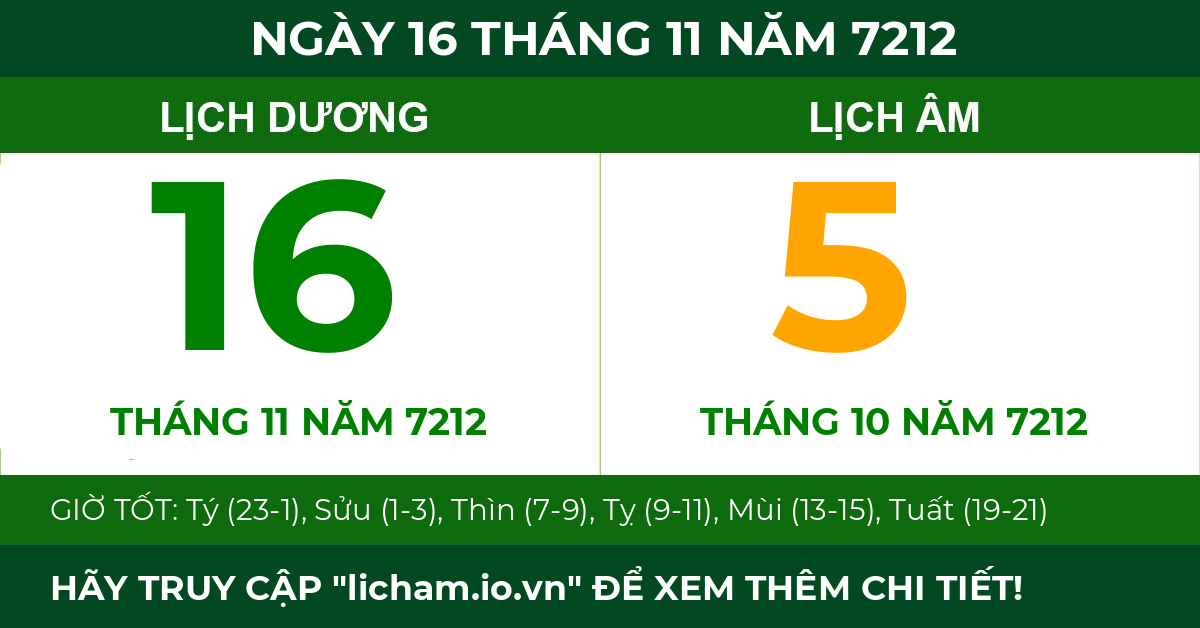 lịch âm ngày 16 tháng 11 năm 7212