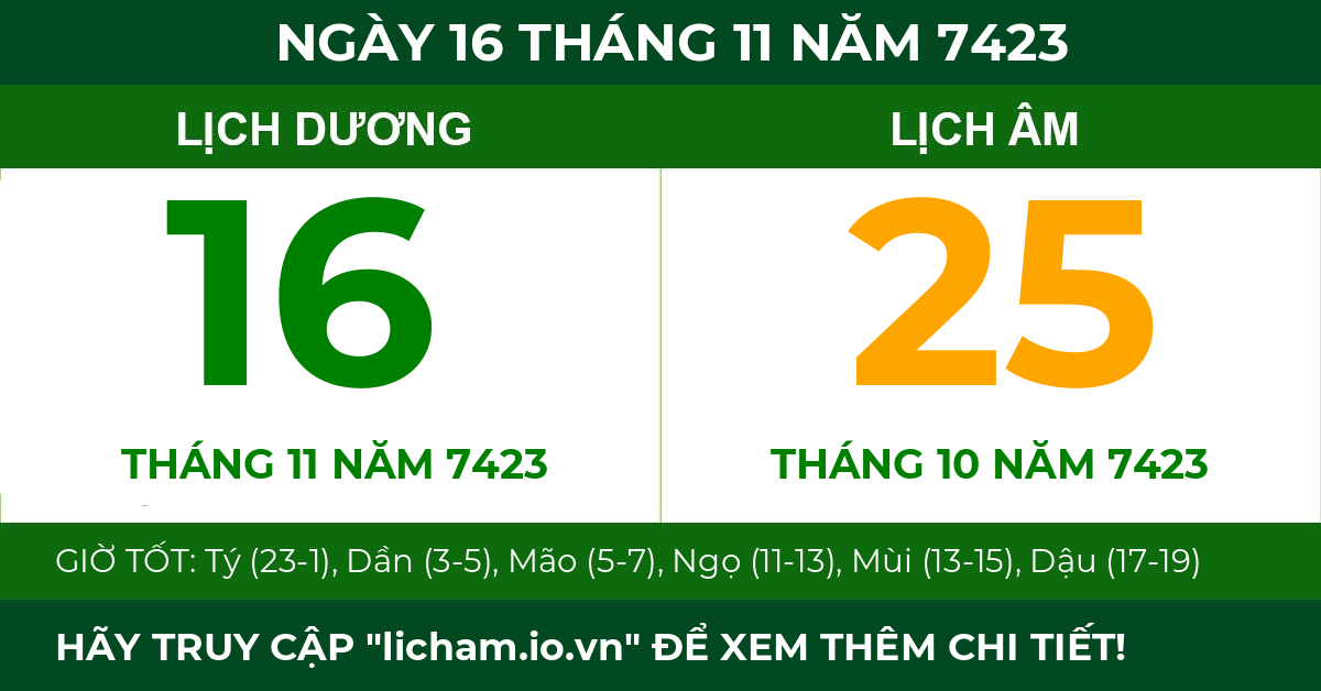 lịch âm ngày 16 tháng 11 năm 7423