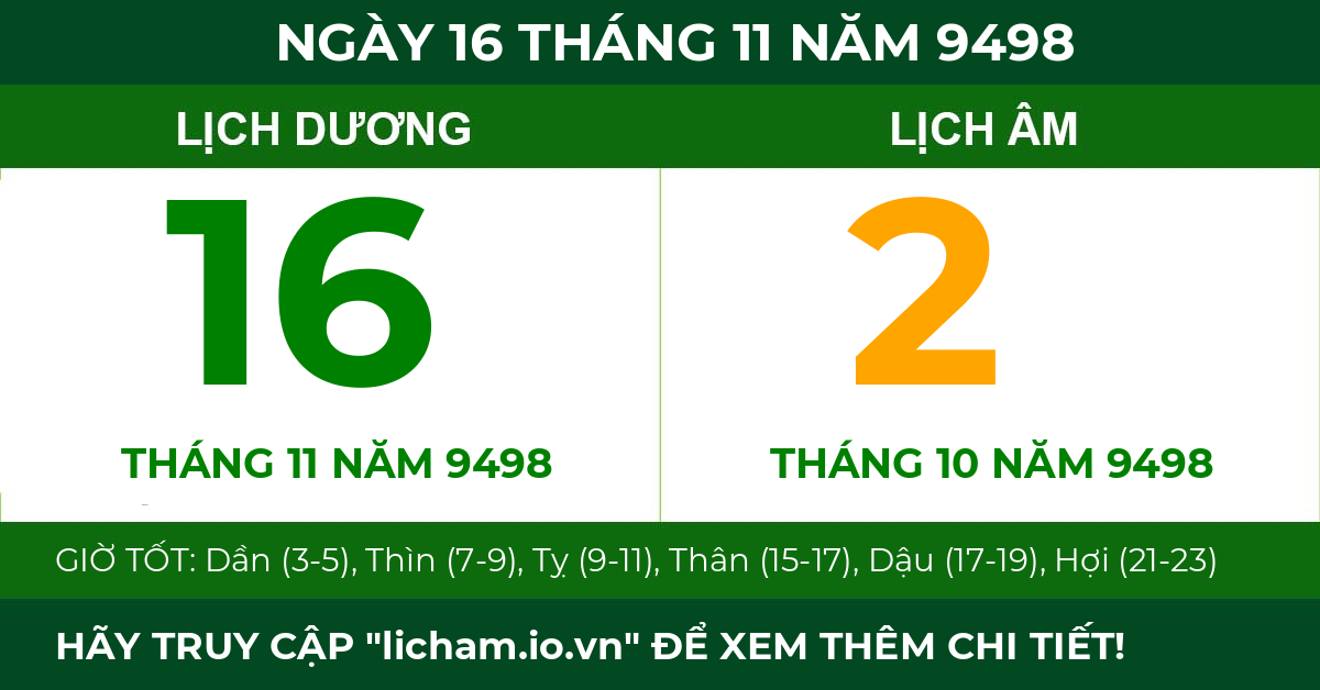 lịch âm ngày 16 tháng 11 năm 9498