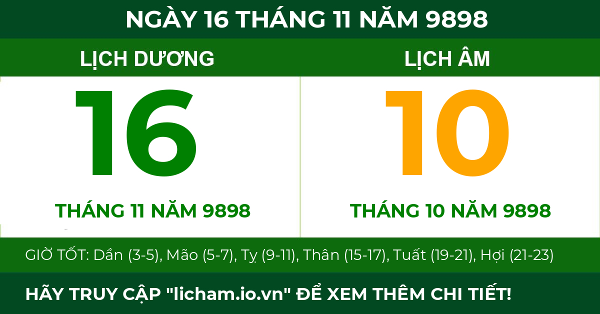 lịch âm ngày 16 tháng 11 năm 9898