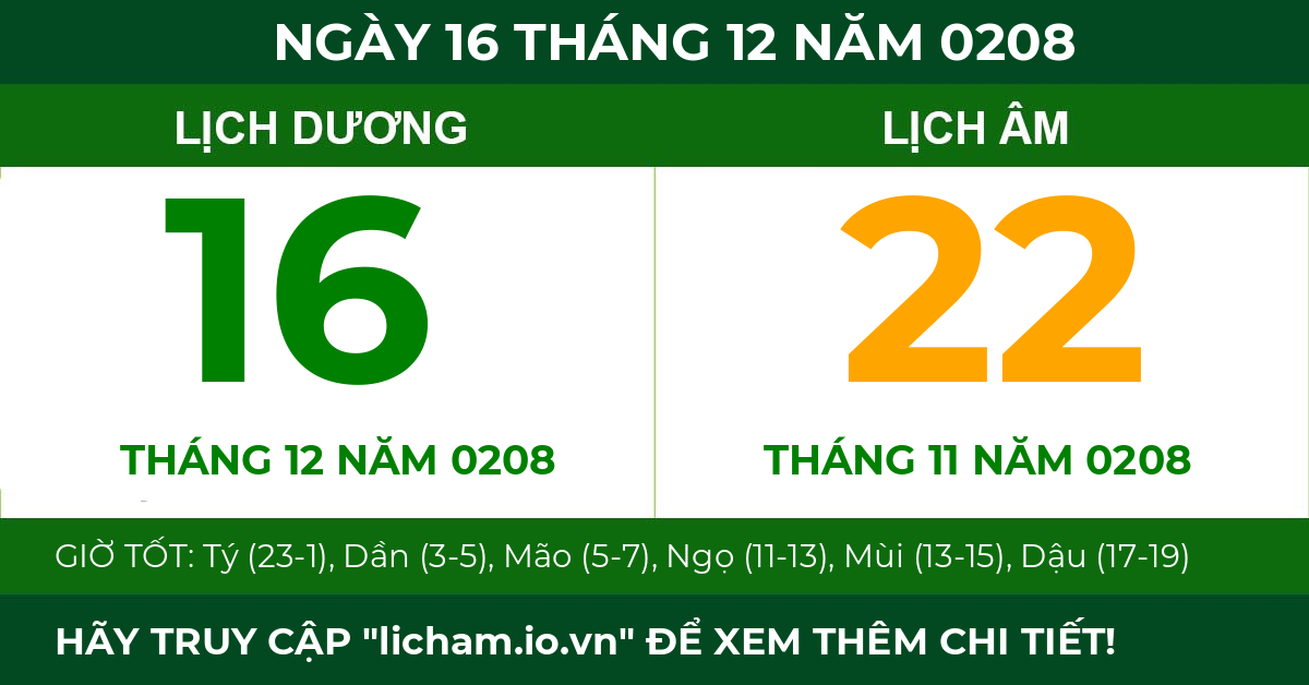 lịch âm ngày 16 tháng 12 năm 0208