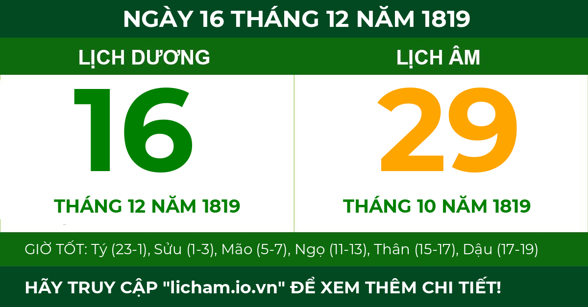 lịch âm ngày 16 tháng 12 năm 1819