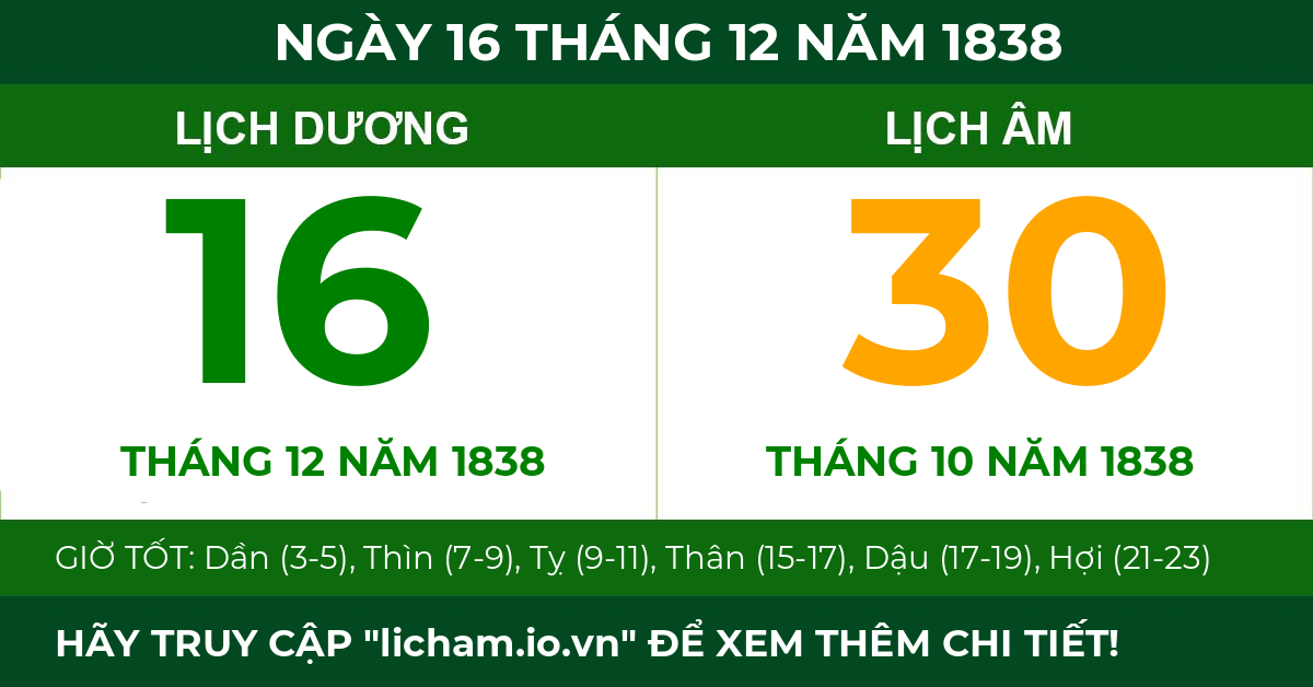lịch âm ngày 16 tháng 12 năm 1838