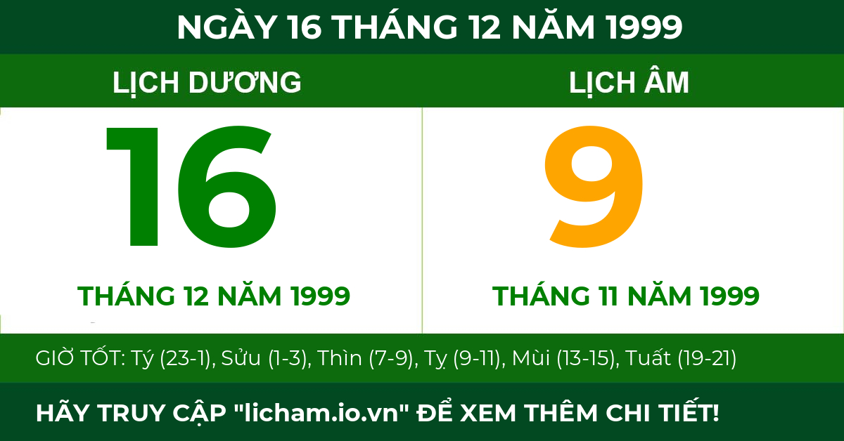 lịch âm ngày 16 tháng 12 năm 1999