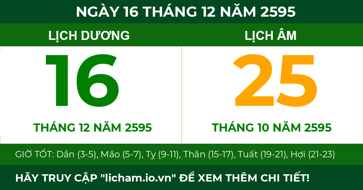 lịch âm ngày 16 tháng 12 năm 2595