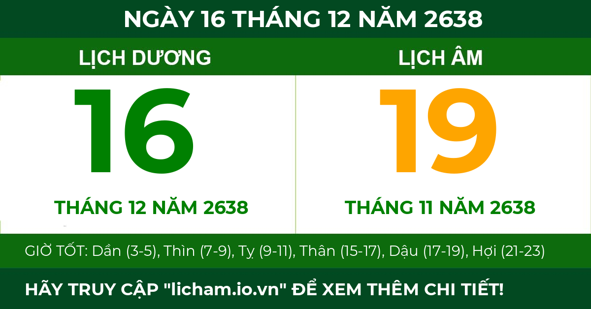 lịch âm ngày 16 tháng 12 năm 2638