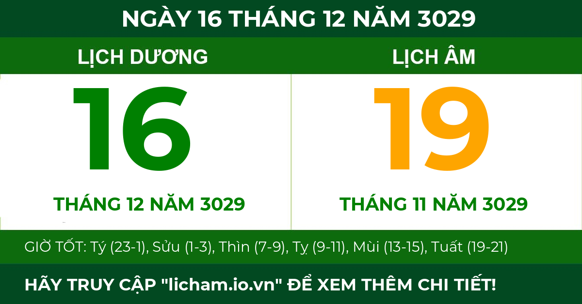 lịch âm ngày 16 tháng 12 năm 3029