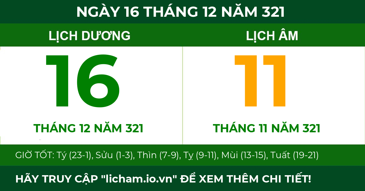 lịch âm ngày 16 tháng 12 năm 321