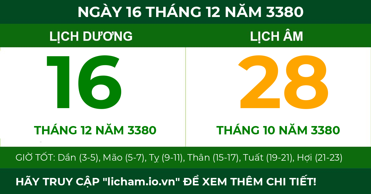 lịch âm ngày 16 tháng 12 năm 3380