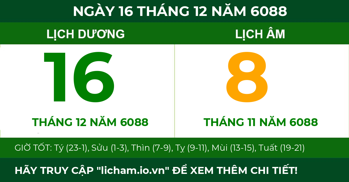 lịch âm ngày 16 tháng 12 năm 6088