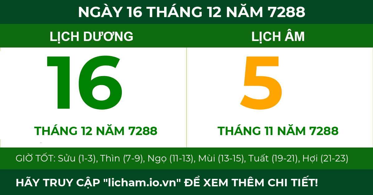 lịch âm ngày 16 tháng 12 năm 7288