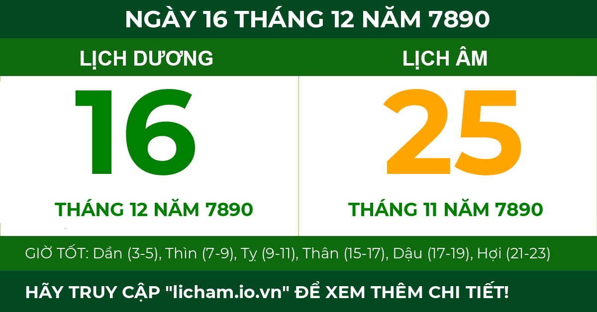 lịch âm ngày 16 tháng 12 năm 7890