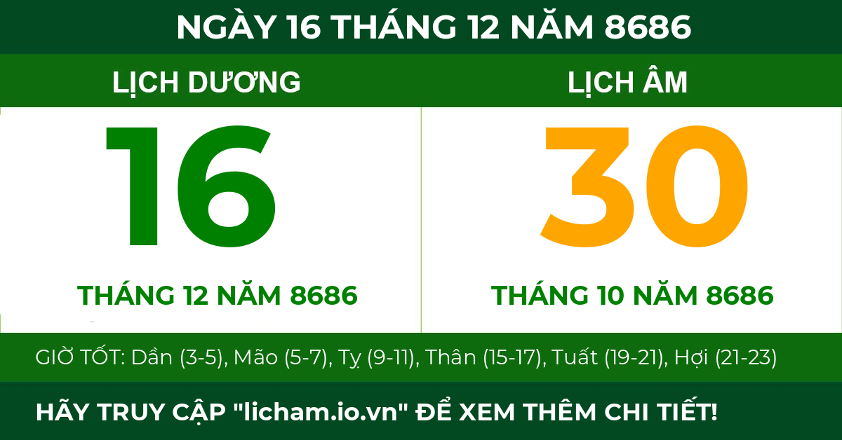 lịch âm ngày 16 tháng 12 năm 8686