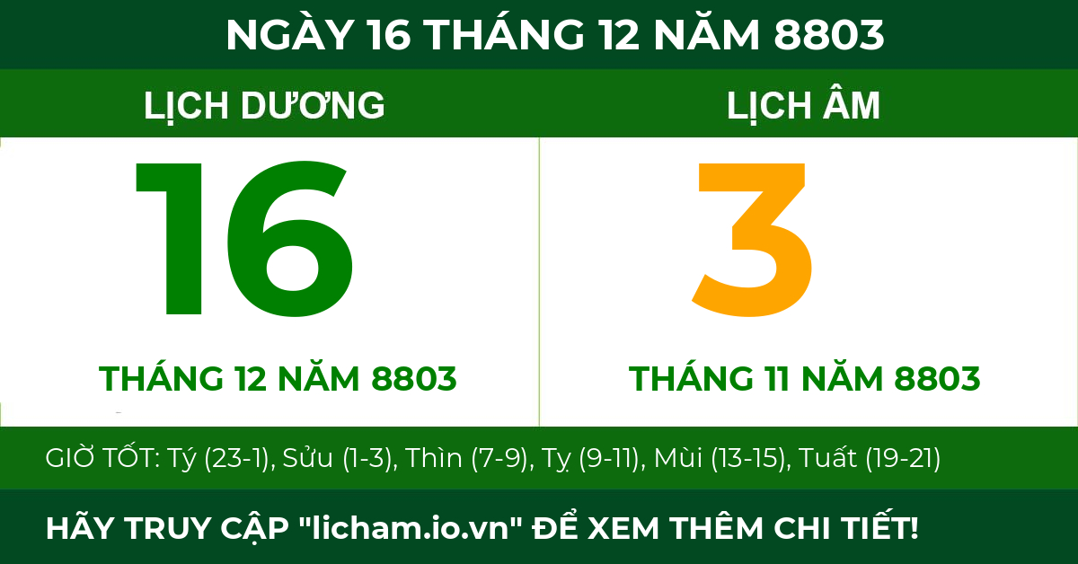 lịch âm ngày 16 tháng 12 năm 8803