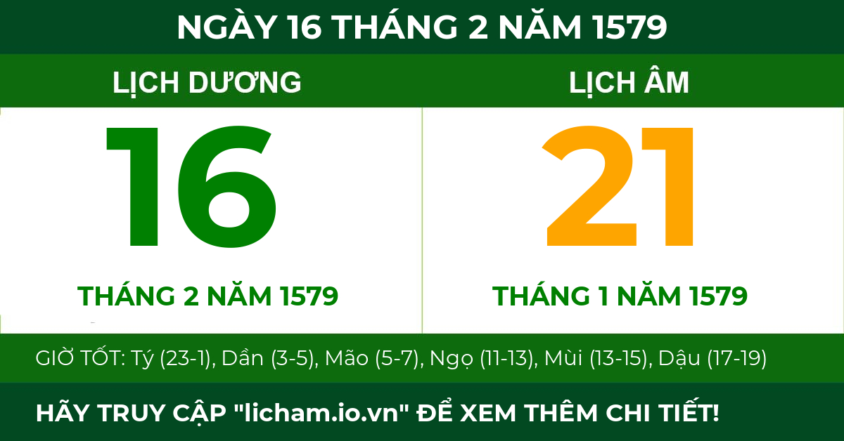 lịch âm ngày 16 tháng 2 năm 1579