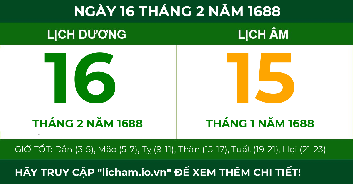 lịch âm ngày 16 tháng 2 năm 1688