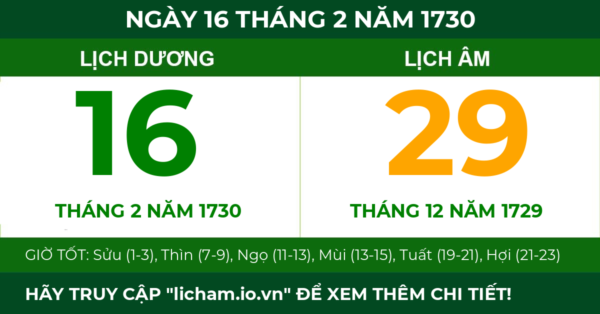 lịch âm ngày 16 tháng 2 năm 1730