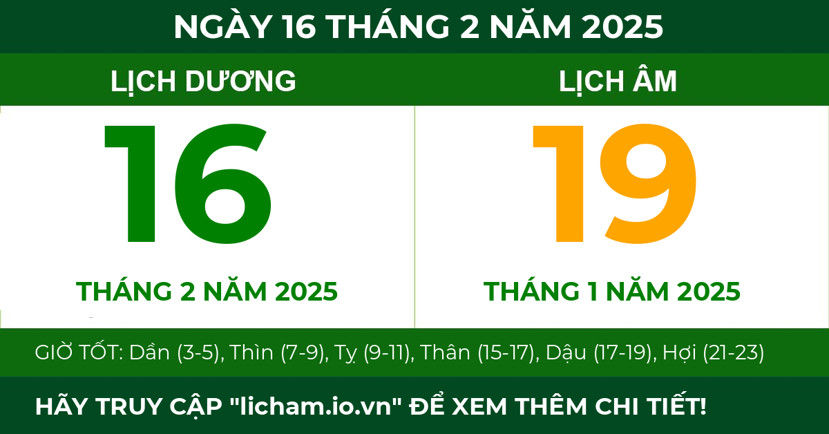 lịch âm ngày 16 tháng 2 năm 2025