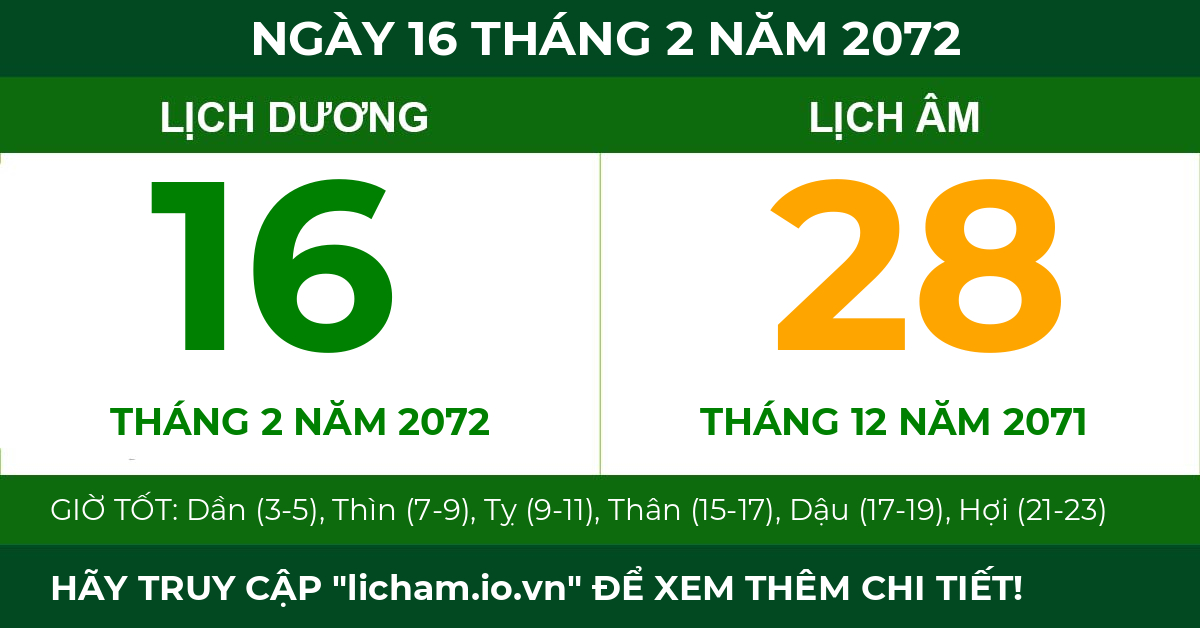 lịch âm ngày 16 tháng 2 năm 2072