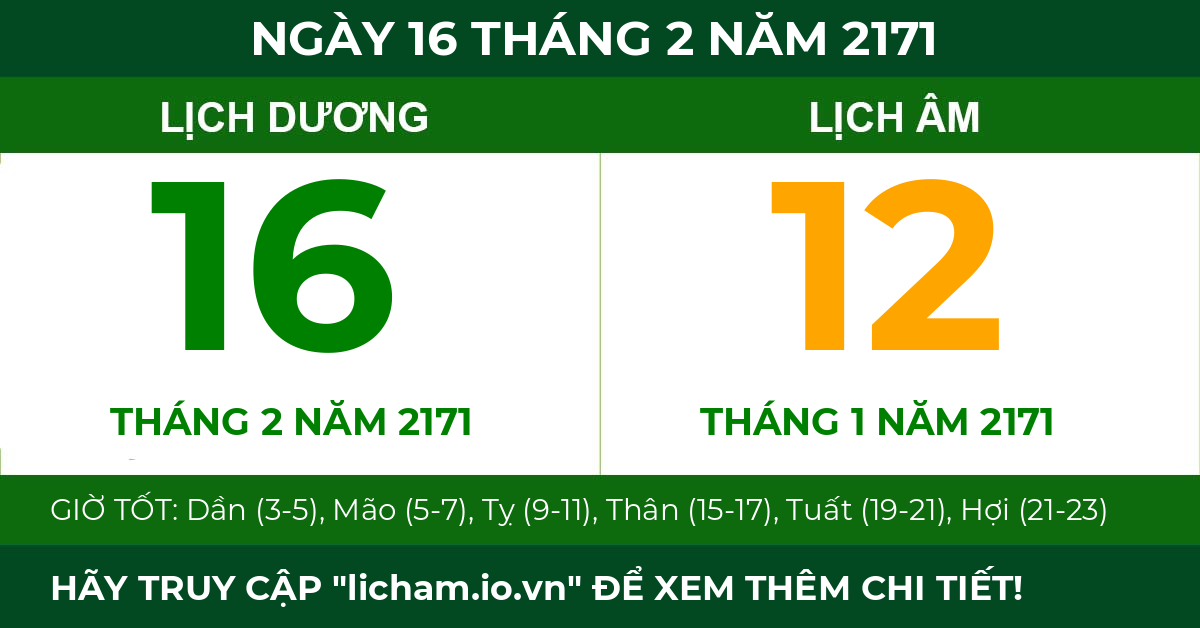 lịch âm ngày 16 tháng 2 năm 2171