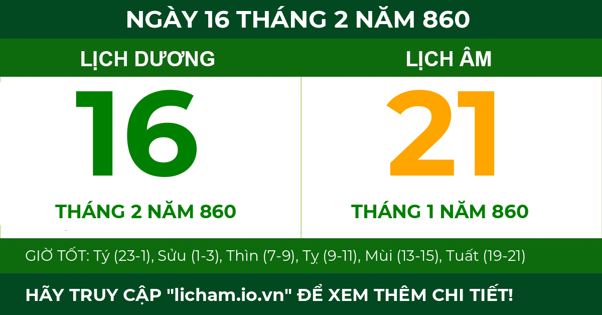lịch âm ngày 16 tháng 2 năm 860