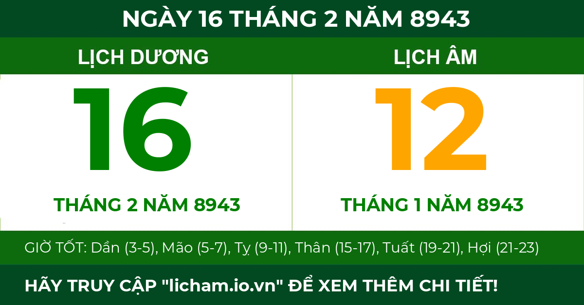 lịch âm ngày 16 tháng 2 năm 8943