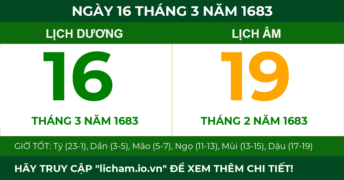 lịch âm ngày 16 tháng 3 năm 1683