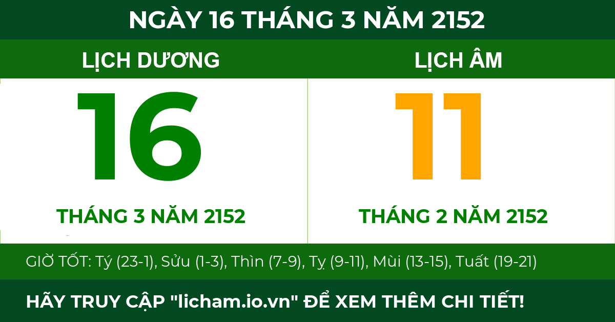 lịch âm ngày 16 tháng 3 năm 2152
