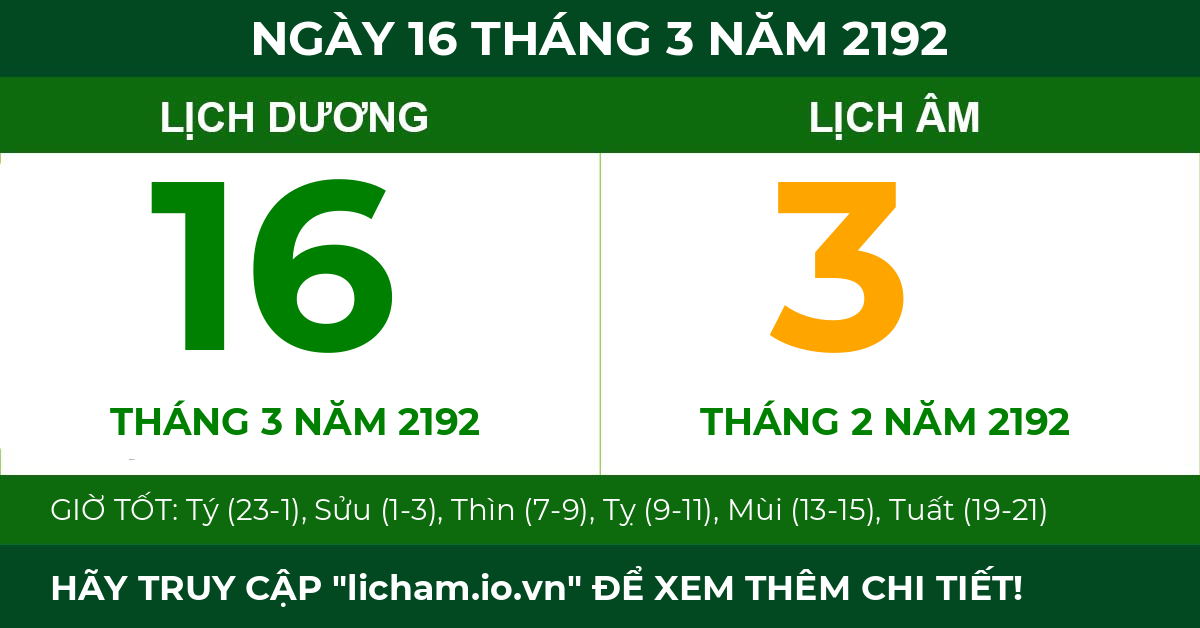 lịch âm ngày 16 tháng 3 năm 2192